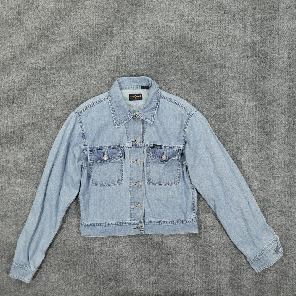 Vintage Pepe Jeans Jacket Womens Medium Light Blue Cropped Denim Trucker 90s